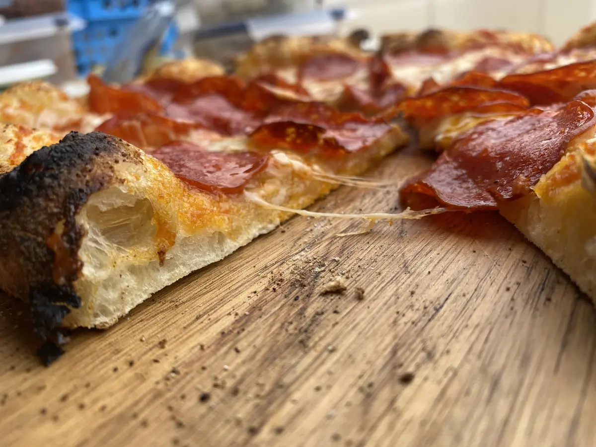 Freshly baked pizza with a crisp crust
